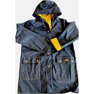 Men’s Vintage Lacoste Rain Jacket M Navy Yellow Hooded Waterproof Coat